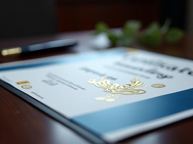 Certificato di un corso di design con un logo dorato